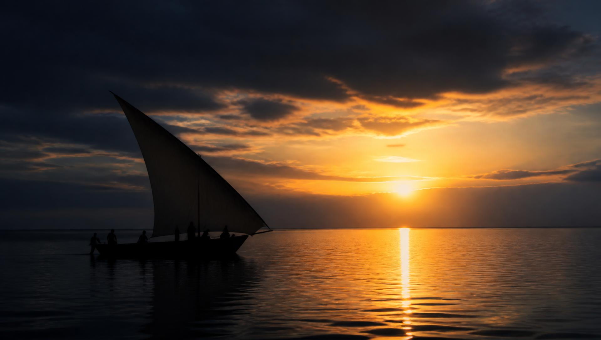 Dhow sailing at dawn on the Indian Ocean off the East African coast